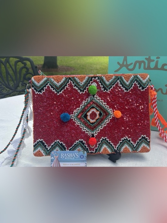 Antica Sartoria Handbags - Antica Sartoria Red Orange Green Sequins Clutch Bag Gorgeous Nwt